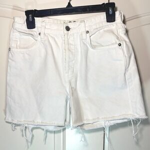 We The Free People White Denim Mom Shorts Womens 28 Frayed Hem High Waist Cotton